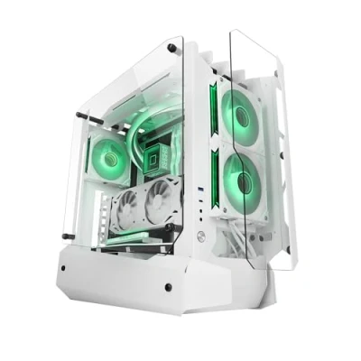 Immagine di MARSGAMING MC EDGE, Case Gaming ATX, Design Open Air, Triplo Pannello Vetro Temperato, Semitorre PC Supporto Raffreddamento a Liquido 240mm, Sistema Gestione Cavi Interno, USB C e 3.0, Bianco