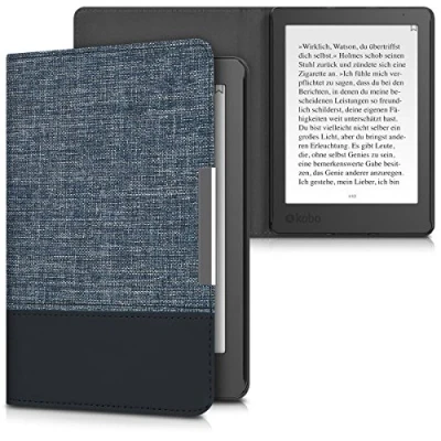 Immagine di kwmobile Cover compatibile con Kobo Aura Edition 2 Custodia a libro in tela e pelle PU Flip Case per eReader