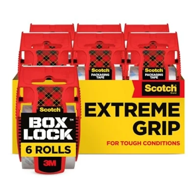 Immagine di Scotch Nastro da imballo Box Lock 6 Rotoli con dispenser, 48 mm x 20,3 m Adesivo per Chiudere Scatole, Cartoni e Pacchii