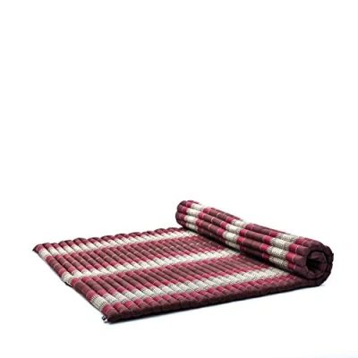 Immagine di LEEWADEE Materassino da Pavimento Pieghevole, XL, Materasso Giapponese Arrotolabile, Letto per Ospiti O Campeggio, Futon Shiatsu in Kapok, 190 x 145 cm, Marrone Rosso