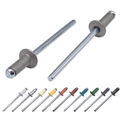 Immagine di Confezione da 100 rivetti ciechi verniciati, 3,2 x 8 mm, testa a cupola, DIN 7337, in alluminio e mandrino acciaio, pop (100, grigio RAL 9007)