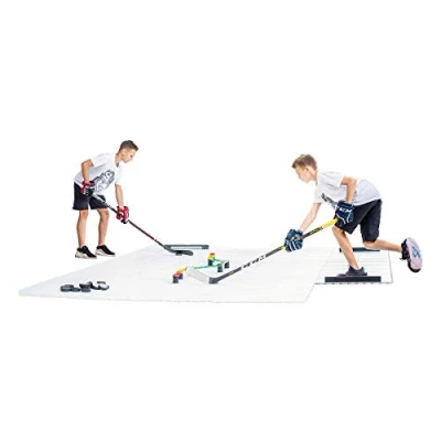 Immagine di Hockey Revolution Tiles 8 (0.9 m2) Premium Dryland Flooring Tiles, Light, Portable &amp; Adjustable Build to Last, Slick Interlocking Training Surface, Indoor Outdoor Synthetic Ice