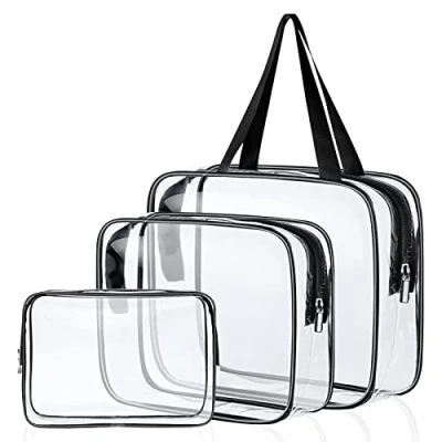 Immagine di Borsa Trasparente,Astuccio Trasparente,Porta Trucchi da Viaggio Portatili,3 Pezzi Beauty Case Trasparente,Pochette Trasparente con Cerniera per Famiglia,Viaggiare,Multi Dimensioni