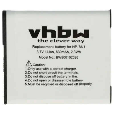 Immagine di vhbw Li Ion Batteria 600mAh 3.6V compatibile con Fotocamera Camcorder Video Sony Cybershot DSC W670,DSC W690,DSC W710,DSC W730,DSC W810,DSC W830 sostituisce NP BN1