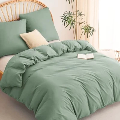 Immagine di WAVVE biancheria da letto 200 x cm, 3 pezzi, verde salvia, copripiumino set con federe 80 di 2 m, in microfibra chiusura lampo, morbida e non