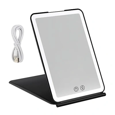 Immagine di Specchio da Trucco con 72 Luci LED Specchi Cosmetico Illuminato Portatile Makeup Touch 3 Colori Regolabile USB Ricaricabile per Camera Letto Rasatura Viaggio (Nero)