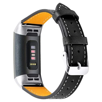 Immagine di Cinturino in pelle nera per Fitbiti Charge 3 4 di ricambio classico