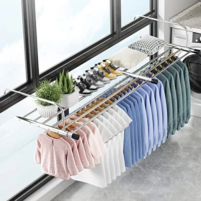 Immagine di Balcone Ripiegabile Stendino,Stendibiancheria Da Appendere, Antiruggine, Usato Per Appendere Gli Asciugamani E Calzini, Stendibiancheria In Acciaio Inox,Stendibiancheria Estensibile Stendin