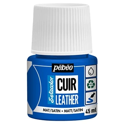 Immagine di Pébéo Setacolor pelle Vernice acrilica per e similpelle Personalizzazione di borse, scarpe, sneaker Resistente a graffi, pieghe abrasioni Finitura opaca/satinata Blu oceano 45 ml