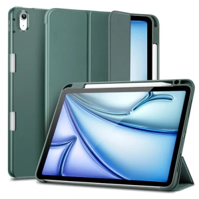 Immagine di ESR Cover per iPad Air 11&quot; 2024 e 5/4 Gen (2022/2020, 10,9&quot;) con Portapenne, Custodia di Supporta Pencil Pro/USB C, Morbida Flessibile, Auto Attivazione/Standby, Serie Rebound, Verde