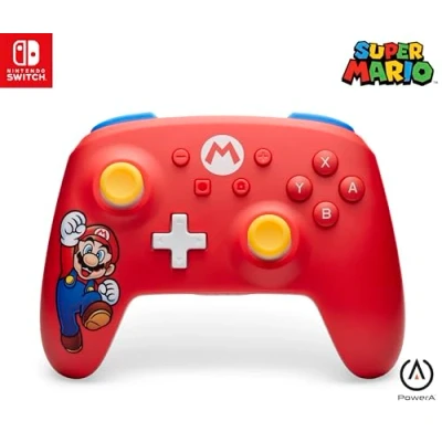 Immagine di controller senza fili PowerA per Nintendo Switch: Mario Gioia, Switch modello OLED, Lite, gamepad, controller, bluetooth, comandi di movimento, licenza ufficiale
