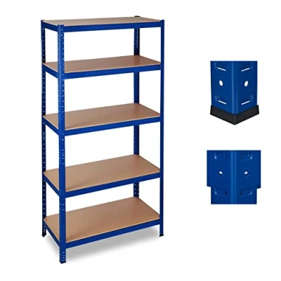 Immagine di relaxdays Scaffale in Metallo, capacità Fino a 1325 kg, 5 Ripiani ad Incastro Cantina Acciaio, MDF, HLP 180x90x45cm, Blu
