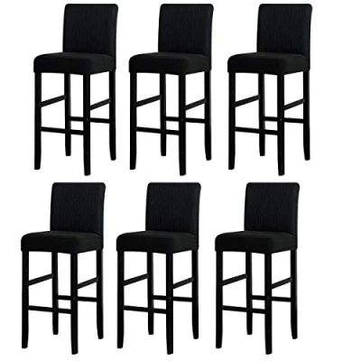 Immagine di LANSHENG Coprisedia, Coprisedie per Bar, Fodera sfoderabile Sedia Rimovibile Elasticizzata da Pranzo Corta Girevole con Schienale Bar (Nero,6 Pezzi)
