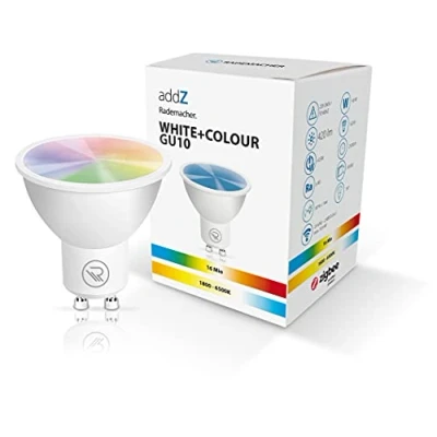 Immagine di Rademacher addZ White + Colour GU10 Lampadina LED, 4,8 W, Zigbee 3.0, RGBW 16 milioni di colori, dimmerabile, ad esempio tramite HomePilot, 1800 6500 K, (8438)