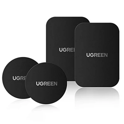 Immagine di UGREEN Piastre in Metallo 4 Confezioni, 2 Rettangoli e Tonde con Adesivo 3M, Piastra Metallica per Supporto Auto Magnetico, Accessori Porta Cellulare Magnetico Bocchetta d&#039;Aria