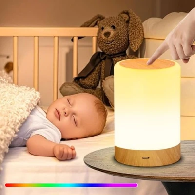 Immagine di luce notturna bambini, Lampada LED Intelligente da Comodino, Controllo Tattile, Dimmerabile, Ricaricabile USB C, RGB Cambia Colore Effetti, Senza Fili, Perfetta per Camera e Campeggio