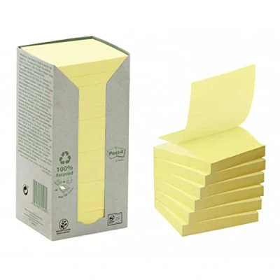 Immagine di Post It Foglietti Notes In Carta Riciclata al 100%, Canary Yellow, 16 Blocchetti 76 mm x mm, 100 Fogli/Blocchetto, Colore Giallo, Per Appunti, Elenchi &amp; Promemoria
