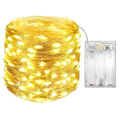 Immagine di OEMG LED Stringa Luci a Batteria, 12m 120 Catena Luminose 2 Modalità Lights, Rame Filo Ghirlanda Lucine per Natale Matrimonio Decorative Festa Interno Natalizie Letto Camera, Bianco Caldo