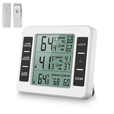 Immagine di LCD Display,Termometro per Frigorifero Digitale, Termometro Interno/Esterno del Congelatore con 2 Sensori Wireless E Allarme Audio,per casa, ristoranti, bar, Frigorifero,Termometro