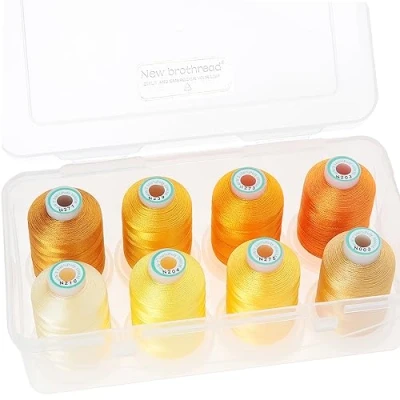 Immagine di New brothread 15 Opzioni 8 Bobine a scatto da 1000m ogni Poliestere Filo di Ricamo Macchina con scatola plastica stoccaggio per e Quilting Different Yellow