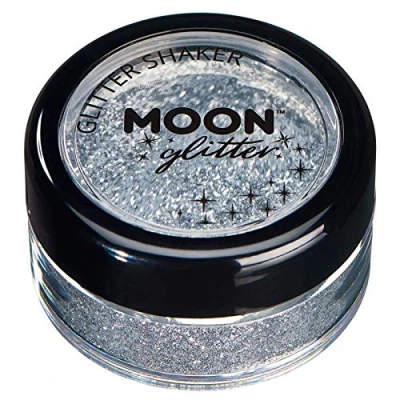 Immagine di Barattolino Glitter fini della Moon 100% Cosmetico per viso, corpo, unghie, capelli e labbra 5gr Argento