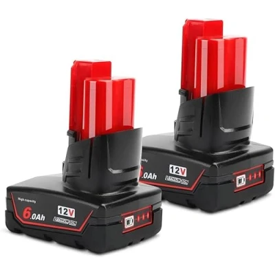 Immagine di Powarobor 2 Pack M12B6 12V 6.0Ah Batteria di ricambio agli ioni litio per Milwaukee M12 12Volt Power Tools Batterie con indicatore LED 48 11 2460