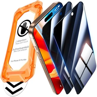 Immagine di UniqueMe per iPhone 16 Pro Max Privacy Pellicola Protettiva [Protezione Completa del Display] Anti Spia Vetro Max, Installazione Automatica, 2 Pezzi