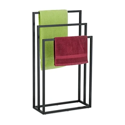 Immagine di Relaxdays Piantana Portasciugamani, Autoportante con 3 Bracci, Acciaio, Appendi Asciugamani HLP 82,5 x 46 21 cm, Nero