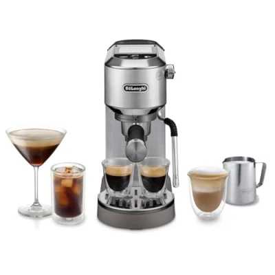 Immagine di De&#039;Longhi Dedica Duo EC890.M Macchina Manuale per Caffè Espresso, Cappuccino e Cold Brew, Barista, Dotata di Lancia vapore My LatteArt, Display Touch,Larga 15cm, Serbatoio Estraibile 1,1L, Metallo
