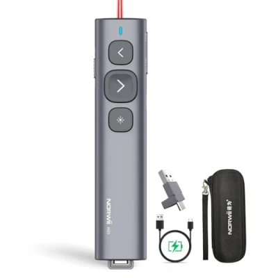 Immagine di Norwii N95 Clicker per presentazioni, PowerPoint telecomando di presentazione, puntatore wireless ricaricabile iPad/Mac/laptop in classe, auditorium, chiesa (rosso, USB A