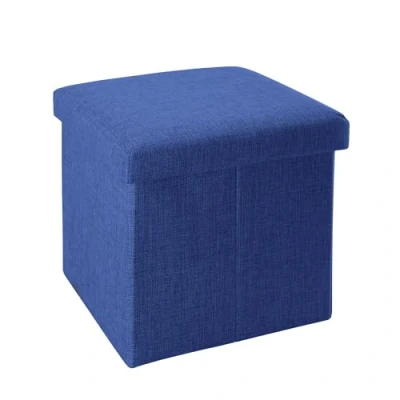 Immagine di INTIRILIFE Pouf Pieghevole 30x30x30 cm in Blu Mare Cassapanca Cubo Contenitore Imbottito de Tessuto a l&#039;Ottica Lino con Coperchio Ottomane Poggapiedi Sgabello Panca Poltrona