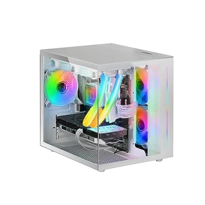 Immagine di Mars Gaming MC VIEW, Case Mini Tower Micro ATX, Vetro Temperato a 90 Senza Cornice, Struttura Modulare Doppia Camera, Supporto Completo per il Raffreddamento Liquido, Bianco