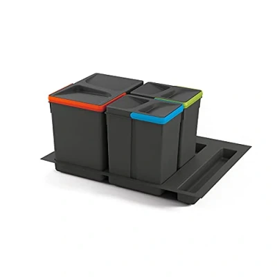 Immagine di Emuca Pattumiere per cassetto, contenitori raccolta differenziata con base rifilabile, kit di cestini altezza 266mm 60cm