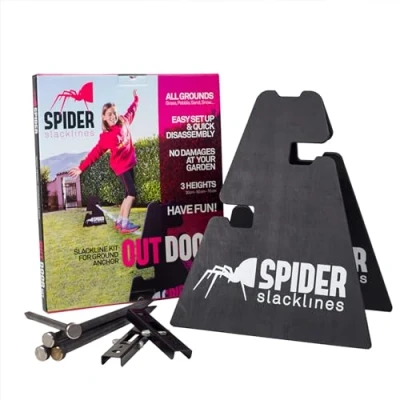 Immagine di SPIDER Slackline SOS01 Outdoor Kit per Principianti Due Cavalletti con Tre Regolazioni di Altezza 30 50 70 cm, Non Serve Fissarla agli Alberi Inclusa