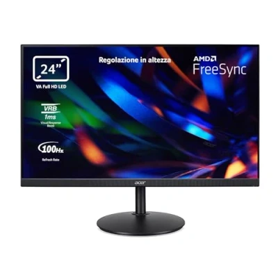 Immagine di Acer CBA242YHbirf Monitor PC 24&quot;, Display VA Full HD, 100 Hz, 1 ms (VRB), 16:9, FreeSync, VGA, HDMI (1.4), Lum 250 cd/m2, Schermo PC, ZeroFrame, Regolazione in Altezza, Cavo Incluso, Nero