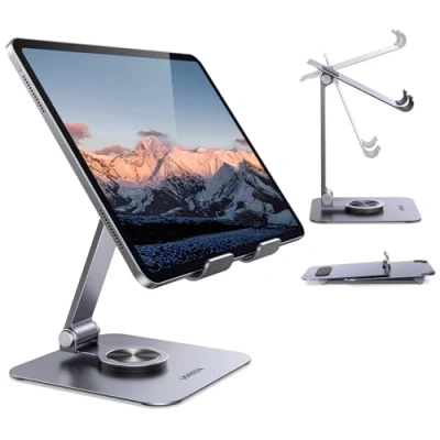 Immagine di UGREEN Supporto per Tablet in Alluminio Rotante, Pieghevole Compatibile con Samsung Tab, Redmi Pad, iPad Pro Air Mini, iPhone 16, Galaxy S24 Ultra e Altri 4 12.9&quot;