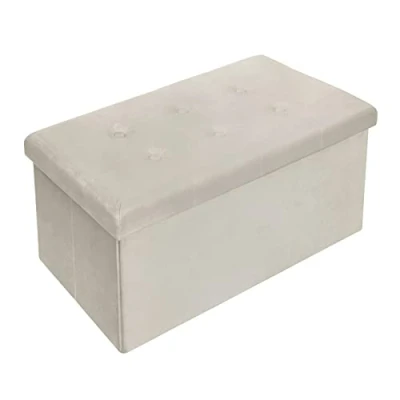 Immagine di WOLTU Panche contenitore per ingresso Cassapanca Pieghevole Ottomane in velluto, Max Portata Statica di 300 kg, 80 L, 76x37,5x38 cm Crema SH70cm
