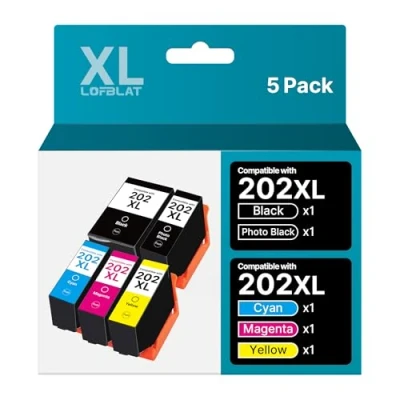 Immagine di LOFBLAT 202XL Cartuccia d&#039;inchiostro Multipack per Epson 202 XL Expression Premium XP 6000 6005 6100 6105 (Nero Ciano Magenta Giallo, 5 Pack)
