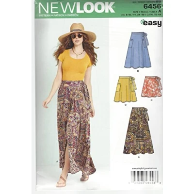 Immagine di New Look Cartamodello da cucito 6456A per gonne facili avvolgere in quattro lunghezze, carta, bianco, 22 x 15 1 cm