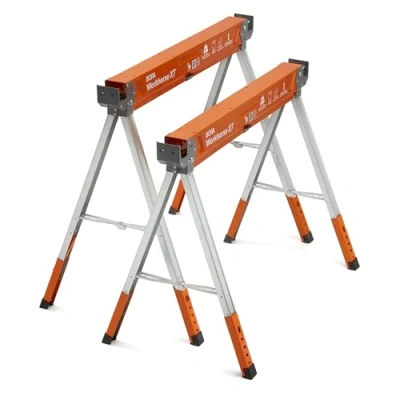 Immagine di BORA Workhorse XT Cavalletto per sega, confezione da 2 pezzi, pieghevole, resistente, regolabile in altezza, con gambe regolabili, robusto cavallo seghe appaltatori, banco lavoro