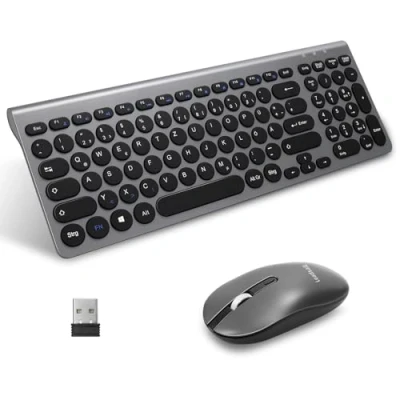 Immagine di LeadsaiL, Set tastiera wireless mouse e ergonomici, per PC mouse, layout tedesco QWERTZ, tasti silenziosi MacOS PC, laptop, grigio