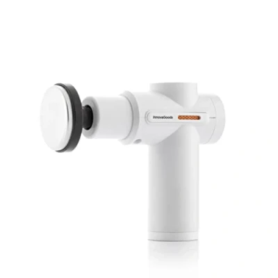 Immagine di InnovaGoods Pistola Massaggio Muscolare con Tecnologia Freddo/Caldo, 6 Testine, Display LCD, Velocità 2600 3200bpm, USB C, Bianco/Nero