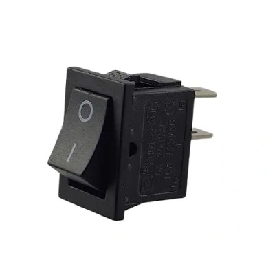 Immagine di pulsante a bilanciere, mini 250 V, 6 A, 125 10 AC/DC, KCD1 (6 9 12 24 AC/DC), nero, rettangolare, apertura di montaggio 19 x 13 mm, 2 poli OFF/ON