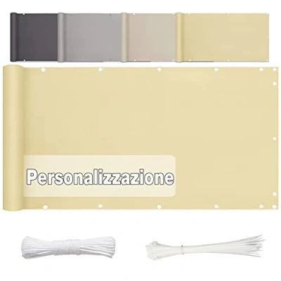 Immagine di HaiTaoSy Paravento Balcone 50x450cm, Telo Ringhiera in Poliestere, Impermeabile Opaco (424 Larghezze e Lunghezze) Frangivento Recinzione Copertura per Giardino, Beige