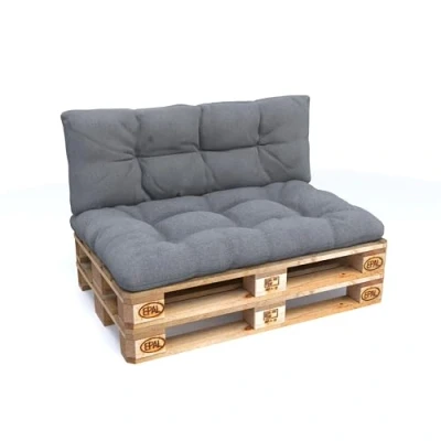 Immagine di POKAR Set di Cuscini per Europallet Imbottito da 2 pezzi: 1x Cuscino sedile 120x80cm + schienale 120x40cm, Divano Giardino, Interno ed Esterno, senza Pallet, grigio