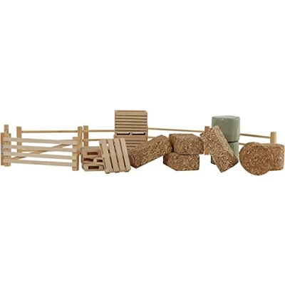 Immagine di Kids Globe Farming 610253 Set di accessori (con recinzioni, balle fieno, scatole patate e pallet, 19 pezzi, in legno 1:32)