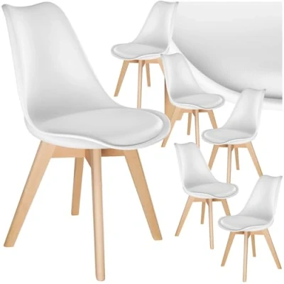 Immagine di TecTake 800854 Set di 6 Sedie da Tavola in Design Gradevole, Forma Ergonomica, Feltri per Non Graffiare Il Pavimento, Imbottitura Resistente, Mobile Cucina Ufficio Salotto (Bianco)