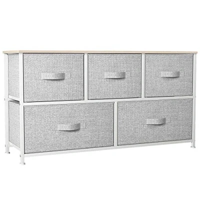 Immagine di YITAHOME Cassettiera in Tessuto, armadietto con 5 cassetti, per Corridoio vano contenitore tessuto soggiorno, camera da letto, cameretta dei bambini, grigio chiaro