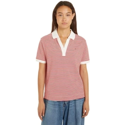 Immagine di Tommy Hilfiger Maglietta Polo Maniche Corte Donna Regular Fit, Rosso (Mini Stp Fierce Red/ White), XXS