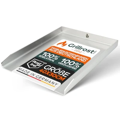 Immagine di Grillrost.com Das Original Piastra Grill in Acciaio Inox Plancha 40x30cm Misura Universale 4mm Solido Made Germany